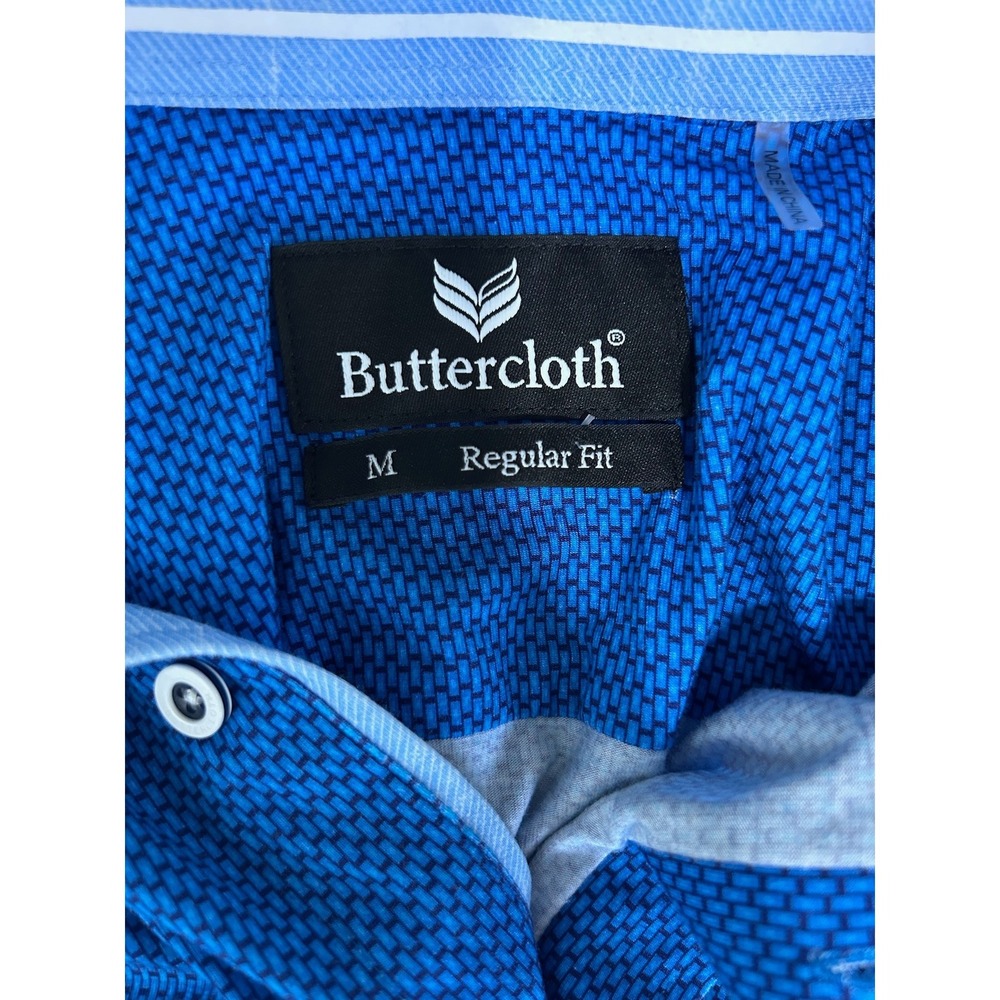 Buttercloth Mens Blue Geometric Print Long Sleeve Button Shirt Regular Fit M - Picture 5 of 5